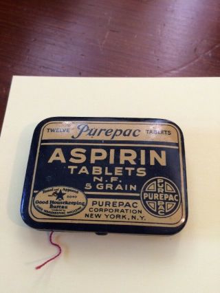 Purepac Corporation Ny.  N.  Y Purepac Aspirin Tablets N.  F 5 Grain Empty Pocket Tin