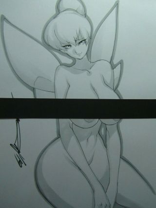 Tinker Bell Peter Pan Girl Sexy Busty Sketch Pinup - Daikon Art