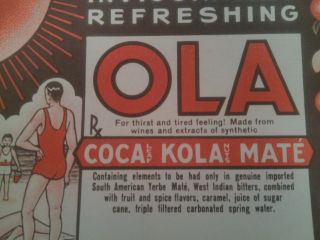 Ola Cocaine Soft Drink Label 1935 Drug Ephemera Coca Leaf Old