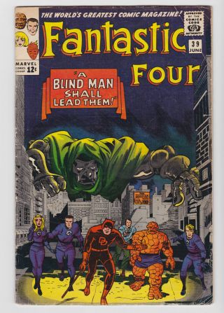 Fantastic Four 39 1965 Marvel Daredevil Dr Doom Wally Wood Jack Kirby Vg - 3.  5