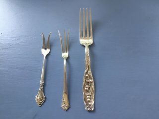 2 Sterling Silver Forks & 1 Heirloom Sterling Silver By Oneida Damask Rose Fork