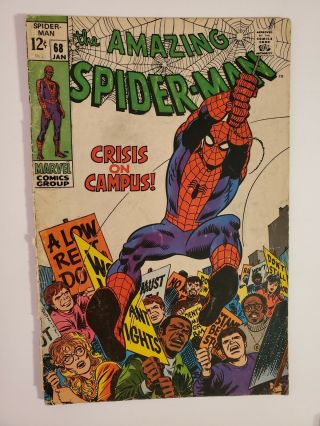 Spider - Man 68 (g/vg 3.  0) 1969 Kingpin Appearance; " Crisis On Campus "