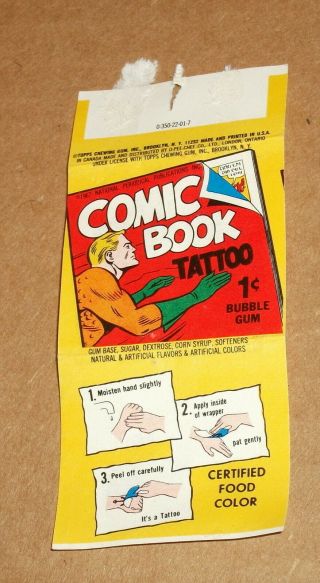 1967 Topps Comic Book Bubble Gum Aquaman Cover Superman/cave Man Mirror Tattoo