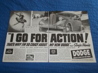 1938 2 Page Vintage Dodge Brothers Ad Car Sonja Henie Happy Landing Picture Fox