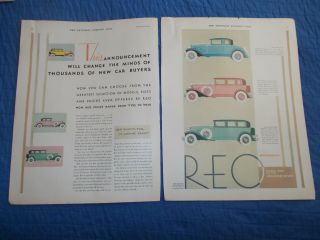 1930 Two Page Vintage Reo Car Truck Ad Speedwagon Cloud Sedan Lansing Placard