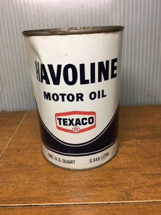 Vintage Texaco Havoline Full Quart Metal Oil Can 20 - 20w Hd - With Dent