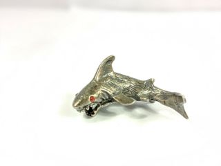 Vintage Sterling Silver 925 Shark Miniature With Red Gem Eyes,  Hallmarked