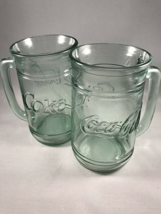 Vintage Coca Cola Green Glass Stein Mugs With Handles 16oz