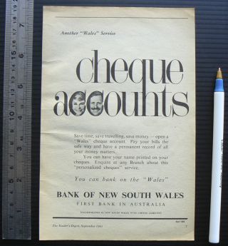 1961 Vintage Ad Bank Of Nsw Print Advertisement Advert South Wales