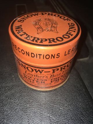 Vintage Advertising Snow Proof Waterproofing Leather Conditioner Tin 2 1/2” Dia