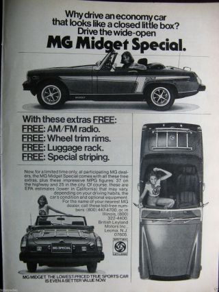 1976 Mg Midget Special Convertible Print Ad 9 X 11 "