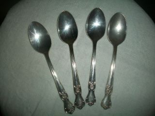 Vtg Old Company Silver Plate Spoons Rose Scroll Pattern Monogrammed " F " Set Of 4