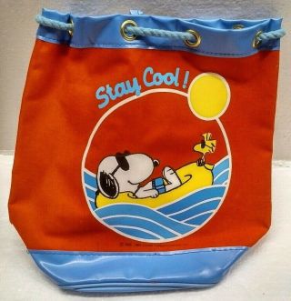 Vintage 1965 United Feature Peanuts Snoopy Woodstock Stay Cool Tote Beach Bag