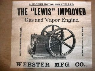(163l) Vintage Reprint Advert Lewis Hit & Miss Gas Webster Engine Mfg Co 11 " X14 "