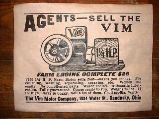 (281l) Vintage Reprint Advert Vim 1915 Stationary Hit N Miss Gas Engine 11 " X14 "