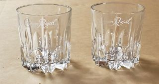 Crown Royal Whiskey Glasses Etched Logo Starburst Cut Glass (set Of 2)