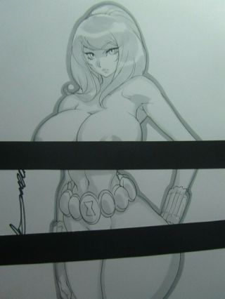 Black Widow Girl Sexy Busty Sketch Pinup - Daikon Art
