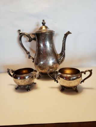 Wm Rogers Vintage Coffee/tea Pot Silver Plate Coffee W/ Sugar Bowl And Creamer