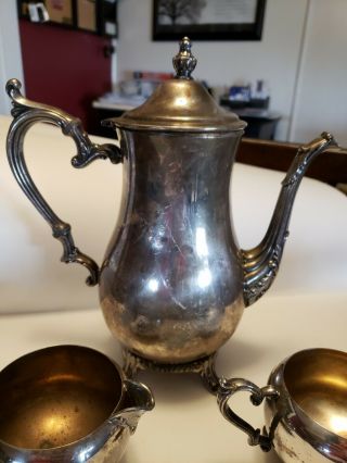 WM ROGERS Vintage Coffee/Tea Pot Silver Plate Coffee w/ sugar bowl and creamer 4