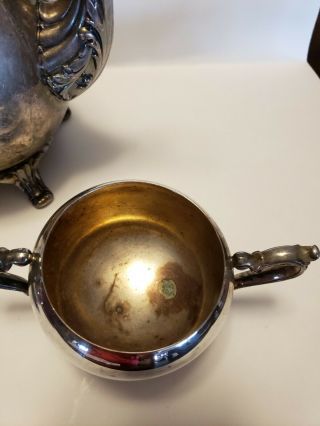 WM ROGERS Vintage Coffee/Tea Pot Silver Plate Coffee w/ sugar bowl and creamer 5