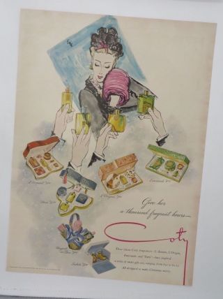 Print Ad 1943 Coty Fragrance Emeraude Paris Vintage Artwork