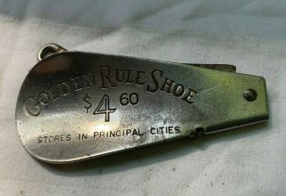 Antique 1917 Advertising Folding Button Hook Shoe Horn Golden Rule Shoe