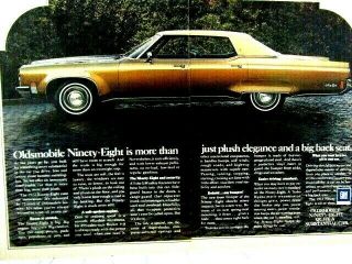 1972 Oldsmobile Ninety Eight Elegance And Big Back Seat Print Ad 2 Page
