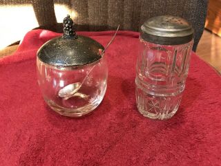 Vintage Glass Sugar Bowl With Spoon Plus Shaker