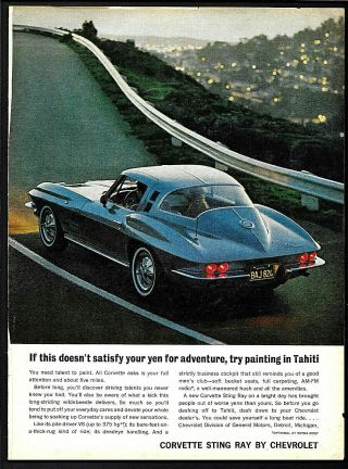 1964 Corvette Sting Ray Full - Page Print Ad 8 " X 11 " Ex.