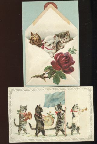 Pair 1890s Trade Cards Advertising Woolson Spice Co.  Lion Coffee,  Kittens Motif