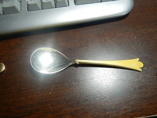 5 1/4 Inch Sterling Silver Spoon From Norway Enamel Yellow Handle Estate