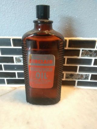Vintage Sinclair Household Oil In Amber Glass Bottle