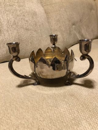 Vintage Antique Leonard Silver Plated Footed Candle Holder Holds 3 Candles