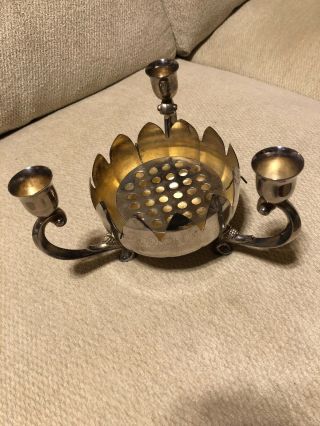 Vintage Antique Leonard Silver Plated Footed Candle Holder Holds 3 Candles 2