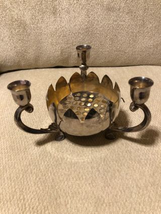 Vintage Antique Leonard Silver Plated Footed Candle Holder Holds 3 Candles 3