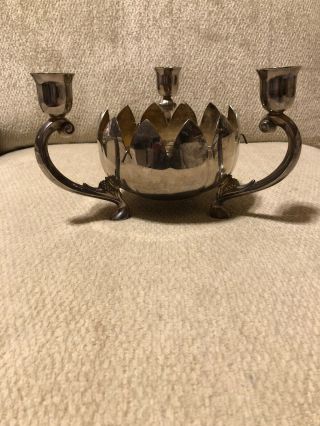 Vintage Antique Leonard Silver Plated Footed Candle Holder Holds 3 Candles 4