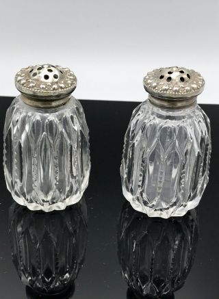 Vintage Sterling Cut Glass Salt And Pepper Shakers (set 2)