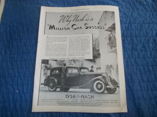 1934 Antique Nash Ambassador Car Ad Collectible Photo Image Clipping Art Model
