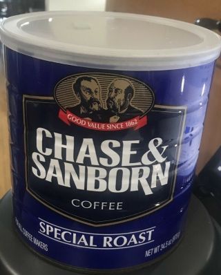 Chase & Sanborn Coffee Tin Can Empty W/ Plastic Lid 34.  5 Oz