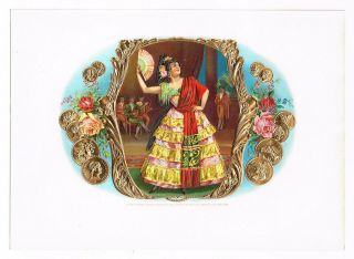 Cigar Box Label Vintage C1910 Embossed La Cantarina Moehle Litho Flamenco Inner