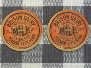 2 Vintage Bryson Diary Milk Bottle Caps Mason City Iowa Tel 25f4 Pure Raw Estate