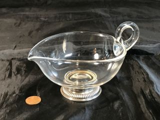 Vintage Hand Blown Crystal Sauce / Gravy Boat With Sterling Silver Base,  Marked
