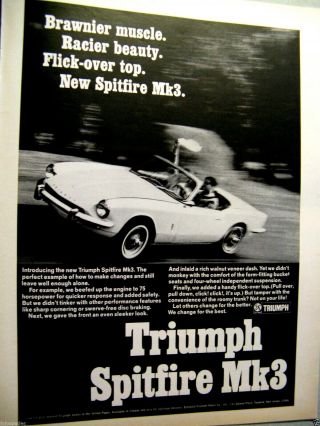 1967 Triumph Spitfire Mk3 Convertible - Print Ad 8.  5 X 11 "