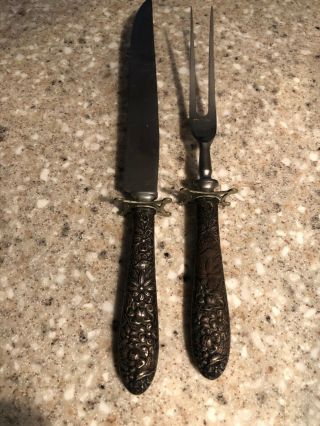 Vintage Mancester Silver Sterling Carving Knife & Fork Serving Set Southern Rose
