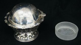 Vintage Silverplate Rotating Butter Dish W/ Bowl England Antique A8470