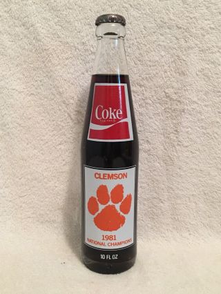 Full 10oz Clemson 1981 National Championship Season Coca - Cola Acl Soda Bottle