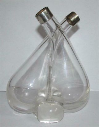 Vintage Glass And Silver Oil / Vinegar Cruet Bottle Set