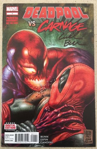 Deadpool Vs Carnage 1 Signed By Cullen Bunn Df Dynamic Forces Variant W/coa