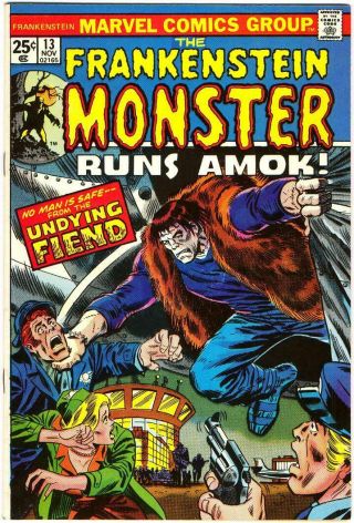 Frankenstein 13 Vf 8.  0 Val Mayerik Marvel Bronze Age Horror 1974 Bin