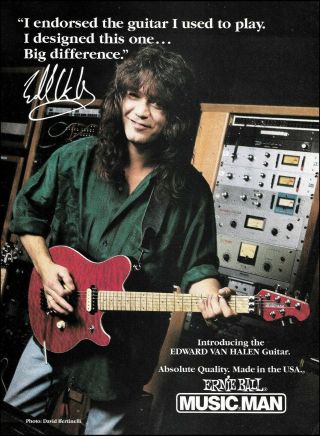 Eddie Van Halen 1991 Ernie Ball Music Man Guitar Ad 8 X 11 Advertisement Print